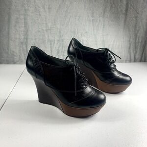 Laura Brandon Haley Womens Oxford Sz 9.5 Black Leather Platform Wedge Shoes